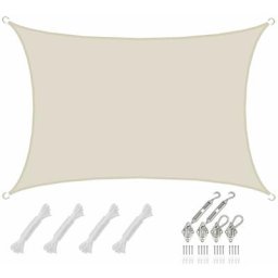 Amanka - 3x4m Sonnensegel Rechteckig Wasserdicht - Sonnenschutz Segel Set mit Befestigung - beige