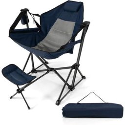 Campingstuhl mit Fußstütze, Klappstuhl Liegestuhl mit Schaukelfunktion verstellbarem Rückenwinkel,