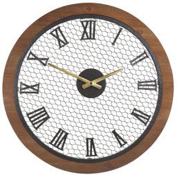 Wanduhr Dunkelbraun Tannenholz Metall ø 54 cm Rund Römische Zahlen im Modernen Look für Wohnzimmer für Küche