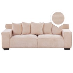 Sofa Lachsrosa Cord 3-Sitzer Skandinavisch 5 Zierkissen Wohnzimmer Gästezimmer