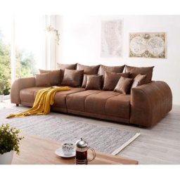 DELIFE Big-Sofa Violetta 310x135 cm Braun Antik Optik mit Kissen, Big Sofas