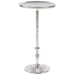 Beistelltisch Silber Aluminium Rund 32 cm mit Säulenfuß Gedrechselte Optik Modern Einbeinig Wohnzimmer Ausstattung Möbel Blumenständer