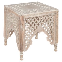 Beistelltisch Hellbraun MDF-Platte 40 x 40 cm mit Holzbeinen Antik Optik Flambiert Quadratisch Salon Wohnzimmer Diele Flur Bad Esszimmer