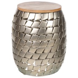 Beistelltisch Hellbraun Mango Holz und Eisen Rund 22 cm mit Silbernem Gestell Modern Einbeinig Wohnzimmer Ausstattung Möbel Blumenständer