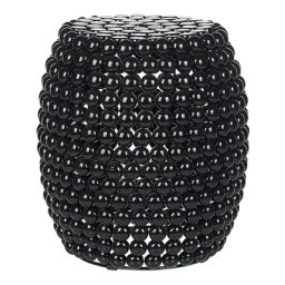 Beistelltisch Schwarz Kunststoff Oval 28 cm Perlen-Optik Modern Glamourös Wohnzimmer Ausstattung Möbel Deko Blumenständer