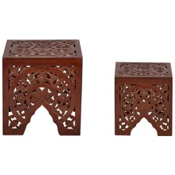 Beistelltisch 2er Set Braun Quadratisch mit Muster Durchbrochenes Design Vintage Retro Rustikal Couchtisch Set für Wohnzimmer
