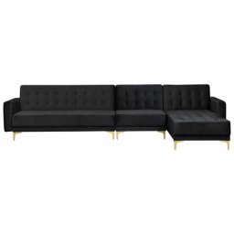 Sofa Schwarz Samtstoff L-Förmig Linksseitig für 5 Personen mit Schlaffunktion Modern Glamourös Schlafsofa Wohnzimmer Ausstattung Möbel