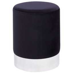 Pouf Schwarz Samt Silber Metall Rund Flur Wohnzimmer Salon Schlafzimmer Deko Sitzhocker
