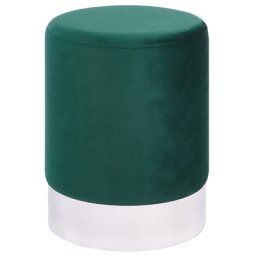 Pouf Smaragdgrün Samt Silber Metall Rund Flur Wohnzimmer Salon Schlafzimmer Deko Sitzhocker