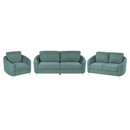 Sofa Set 3-Teilig Mintgrün Stoffbezug mit Armlehnen Goldenen Metallfüßen Glamourös Modern Wohnzimmer 2-Sitzer 3-Sitzer und Sessel