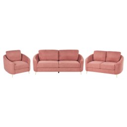 Sofa Set 3-Teilig Rosa Stoffbezug mit Armlehnen Goldenen Metallfüßen Glamourös Modern Wohnzimmer 2-Sitzer 3-Sitzer und Sessel