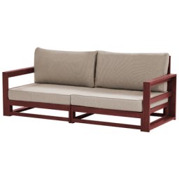 Lounge Sofa Mahagoni Braun Akazienholz Auflagen Taupe 2-Sitzer Ecksofa Retro Landhaus Stil Terrasse Outdoor Balkon Außenbereich