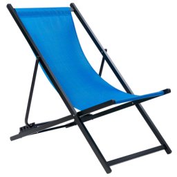 Liegestuhl Schwarz Aluminium mit Stoffbespannung Blau Faltbar Klappbar Verstellbar Modern Garten Terrasse Outdoor Balkon Möbel Ausstattung