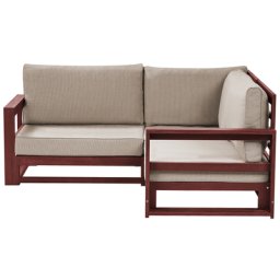 Lounge Sofa Mahagoni Braun Akazienholz Auflagen Taupe 2-Sitzer Ecksofa Retro Landhaus Stil Terrasse Outdoor Balkon Außenbereich