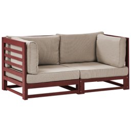 Gartensofa Mahagonibraun aus Akazienholz mit Auflagen in Taupe 2-Sitzer Sofa Retro Landhaus Stil Terrasse Outdoor Außenbereich