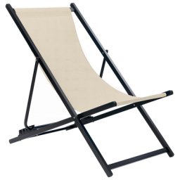 Liegestuhl Schwarz Aluminium mit Stoffbespannung Beige Faltbar Klappbar Verstellbar Modern Garten Terrasse Outdoor Balkon Möbel Ausstattung