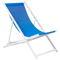 Liegestuhl Weiß Aluminium mit Stoffbespannung Blau Faltbar Klappbar Verstellbar Modern Garten Terrasse Outdoor Balkon Möbel Ausstattung