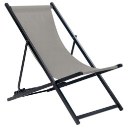 Liegestuhl Schwarz Aluminium mit Stoffbespannung Grau Faltbar Klappbar Verstellbar Modern Garten Terrasse Outdoor Balkon Möbel Ausstattung