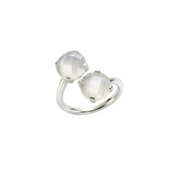 Jamelli Fingerring 925 Silber rhodiniert mit 2 Mondsteinen