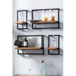 SIT Wandregal Panama, Set 4-tlg., Regalset im Industrial Stil, Mangoholz und Metall