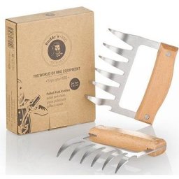 Buddy's Fleischgabel Buddy BBQ, Pulled Prok Krallen aus Edelstahl mit Griffen aus Buchenholz
