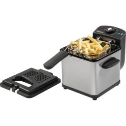 bestron Fritteuse AF100S, kleine Fritteuse mit Edelstahl-Korb für eine Portion, 1000 W, Kaltzonentechnologie, Temperaturkontrolle bis 190°C, Ölfilter