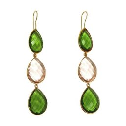Gemshine Ohrringe 'Peridote und Rosenquarz Tropfen' Weiss Damen