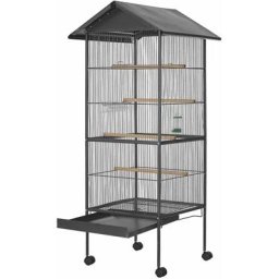 Juskys - Vogelvoliere Bonita mit Dach & Rollen - kompakter Käfig für Vögel 52x52x156 cm - Zubehör &