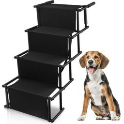Hunderampe Hundetreppe klappbar Haustiertreppe 4-stufige Hunderampe Einstiegshilfe Rampe - Schwarz