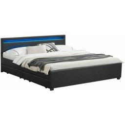 Led Polsterbett Lyon mit Bettkasten – Bettgestell aus Holz & Kunstleder mit Lattenrost – Doppelbett