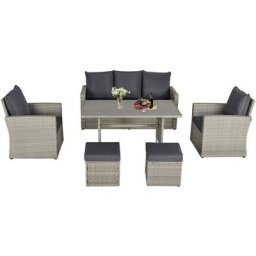 Poly Rattan Sitzgruppe 6 tlg. Garten Essgruppe Sofa-Set Sofa Lounge Hocker Hof Balkon Pool pe
