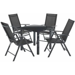 Aluminium Gartengarnitur Milano - Gartenmöbel Set mit Tisch und 4 Stühlen – Dunkel-Grau mit