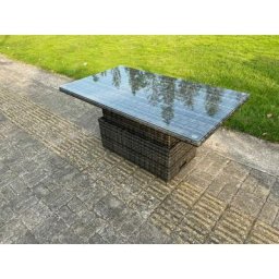 Polyrattan Gartenmöbel Lounge Steigender Verstellbarer Anhebender Esstisch mit Gehärtetem Glas