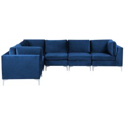Modulares Sofa rechtsseitig Blau Polsterbezug aus Samtstoff mit Metallgestell Silber Wohnzimmer Salon Möbel