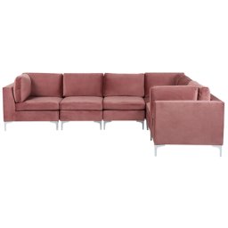 Modulares Sofa linksseitig Rosa Polsterbezug aus Samtstoff mit Metallgestell Silber Wohnzimmer Salon Möbel
