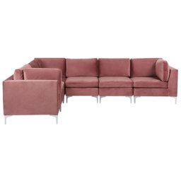 Modulares Sofa rechtsseitig Rosa Polsterbezug aus Samtstoff mit Metallgestell Silber Wohnzimmer Salon Möbel