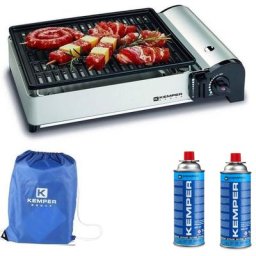 Tragbarer Smart-Gasgrill Tischgrill Campingkocher - inkl. 2 Gasflaschen - Kemper