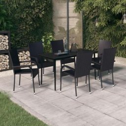 7-tlg. Gartenmöbel Set Sitzgruppe Garten mit Tisch und Stühlen - Schwarz BV526121 Bonnevie Schwarz