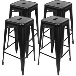 Dyhf - 4er Set Barhocker Stapelbar Esszimmerstuhl Bistrostuhl Tresenhocker Metall Industrie Design