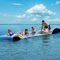 350 × 183cm Wasserhängematte, Aufrollbare Schwimmmatte für 4-6 Personen, Schwimmende Wassermatte
