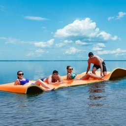 350 × 183cm Wasserhängematte, Aufrollbare Schwimmmatte für 4-6 Personen, Schwimmende Wassermatte