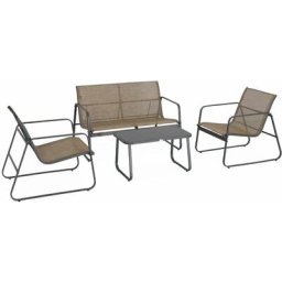 Gartenlounge aus Metall und Textilene für 4 Personen, Anthrazit und Natur, modern - Anthrazit