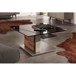 GWINNER Couchtisch CT409, furnierter Akzent, Glasplatte Grau, Made in Germany, Hangfertigt