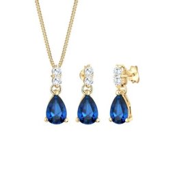 Elli PREMIUM Elli PREMIUM Schmuckset Kette Ohrhänger Syn. Saphir Zirkonia 925 Silber Schmuck-Set Damen