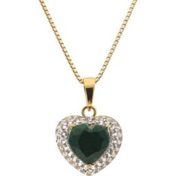 Damen Kette mit Anhänger, 925er Silber mit 1 Smaragd und 47 Topase
