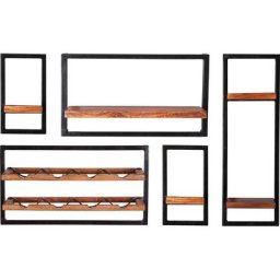 SIT Wandregal Panama, Set 5-tlg., Regalset 5er-Set im Industrial Stil, Mangoholz und Metall