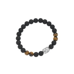 GIORGIO MARTELLO MILANO Armband Tigerauge + schwarze Achat Kugeln mit Buddha-Kopf, Silber 925
