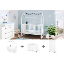 Pinolino® Babyzimmer-Komplettset Hilda & Pan, (Set, 3-St., Hausbett, Wickelkommode, Kleiderschrank), extrabreit, mit Hausbett, Wickelkommode & 2-trg. Kleiderschrank