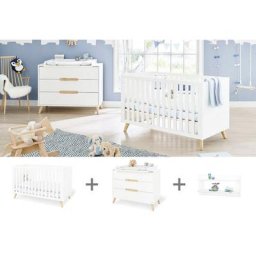 Pinolino® Babymöbel-Set Move, (Spar-Set, 3-St., Kinderbett, Wickelkommode, Wandregal), breit, mit Kinderbett, Wickelkommode & Wandregal