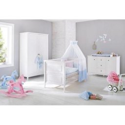 Pinolino® Babyzimmer-Komplettset Smilla, extrabreit, (Set, 3-St., Kinderbett, Wickelkommode), mit Kinderbett, 2-trg. Schrank und extrabreiter Wickelkommode